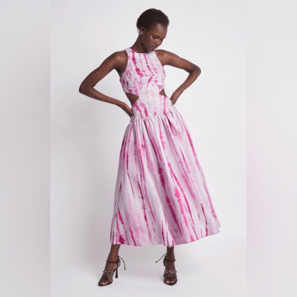 Aje Introspect Cut-Out Midi Dress in ripple tie dye